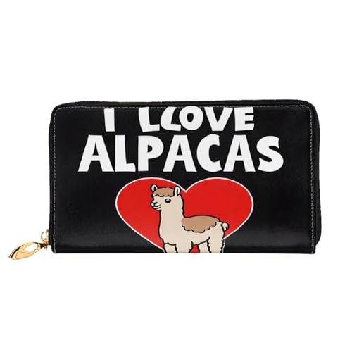 KDUBNJDS Ledergeldbörse Kreditkartenetui für Damen und Mädchen mit 12 Kartenfächern, 3 Fächern für Bargeld und integrierten Münzfächern mit Reißverschluss (Blätter und Marienkäfer), I Love Alpakas, von KDUBNJDS