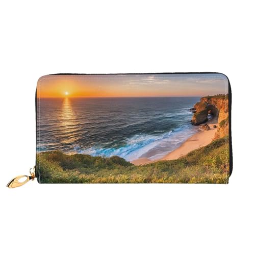 KDUBNJDS Ledergeldbörse Kreditkartenetui für Damen und Mädchen mit 12 Kartenfächern, 3 Fächern für Bargeld und integrierten Münzfächern mit Reißverschluss (Blätter und Marienkäfer), Irland Sunset von KDUBNJDS