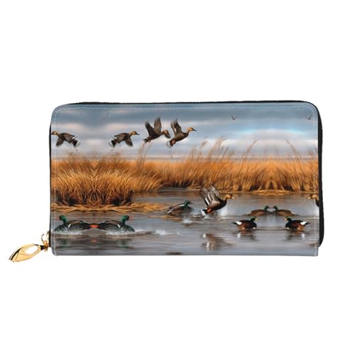 KDUBNJDS Ledergeldbörse Kreditkartenetui für Damen und Mädchen mit 12 Kartenfächern, 3 Fächern für Bargeld und integrierten Münzfächern mit Reißverschluss (Blätter und Marienkäfer), Jagd fliegende von KDUBNJDS