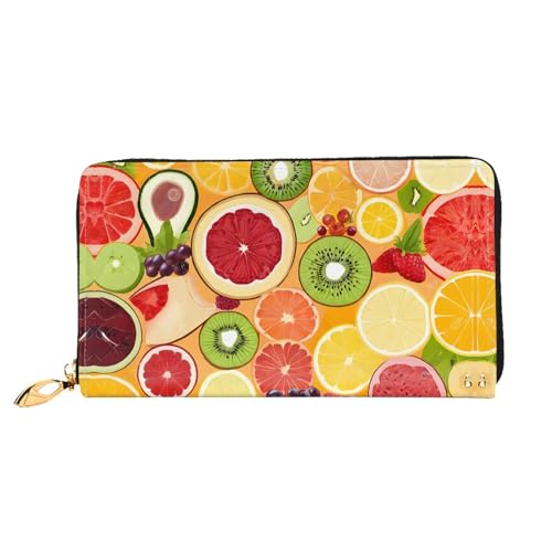 KDUBNJDS Ledergeldbörse Kreditkartenetui für Damen und Mädchen mit 12 Kartenfächern, 3 Fächern für Bargeld und integrierten Münzfächern mit Reißverschluss (Blätter und Marienkäfer), Kiwi Wassermelone, von KDUBNJDS
