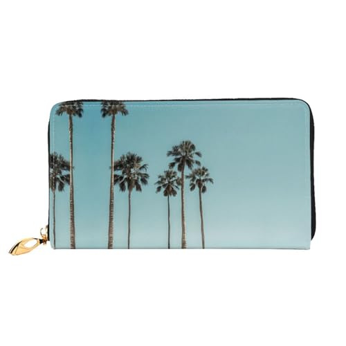 KDUBNJDS Ledergeldbörse Kreditkartenetui für Damen und Mädchen mit 12 Kartenfächern, 3 Fächern für Bargeld und integrierten Münzfächern mit Reißverschluss (Palme), Palme, Einheitsgröße von KDUBNJDS