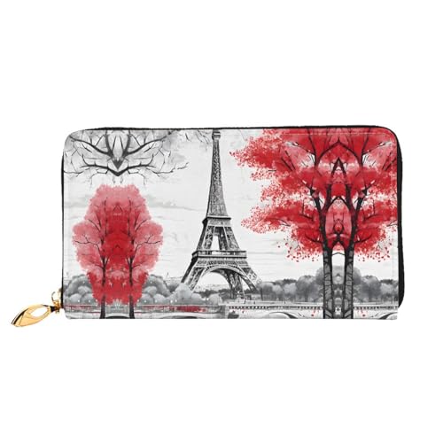 KDUBNJDS Ledergeldbörse Kreditkartenetui für Damen und Mädchen mit 12 Kartenfächern, 3 Fächern für Bargeld und integrierten Münzfächern mit Reißverschluss (Paris), Paris, Einheitsgröße von KDUBNJDS