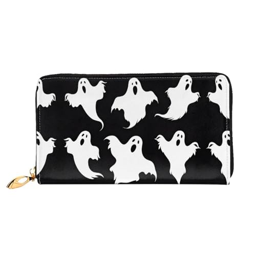 KDUBNJDS Ledergeldbörse Kreditkartenetui für Damen und Mädchen mit 12 Kartenfächern, 3 Fächern für Bargeld und integrierten Münzfächern mit Reißverschluss (Pferde), Halloween Gothic, Einheitsgröße von KDUBNJDS