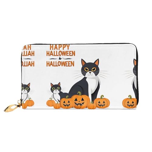 KDUBNJDS Ledergeldbörse Kreditkartenetui für Damen und Mädchen mit 12 Kartenfächern, 3 Fächern für Bargeld und integrierten Münzfächern mit Reißverschluss (Pferde), Happy-Halloween-Day-Trick-Or-Treat, von KDUBNJDS