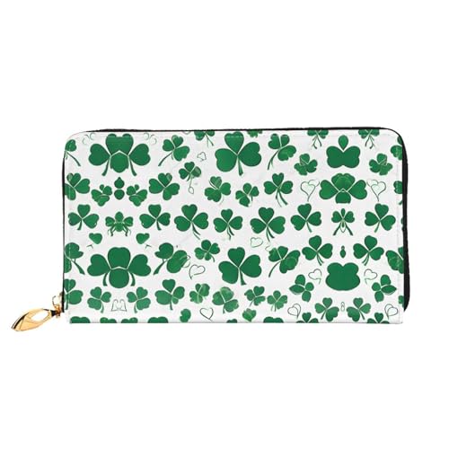 KDUBNJDS Ledergeldbörse Kreditkartenetui für Damen und Mädchen mit 12 Kartenfächern, 3 Fächern für Bargeld und integrierten Münzfächern mit Reißverschluss (Pferde), Happy St Patrick's Day, von KDUBNJDS