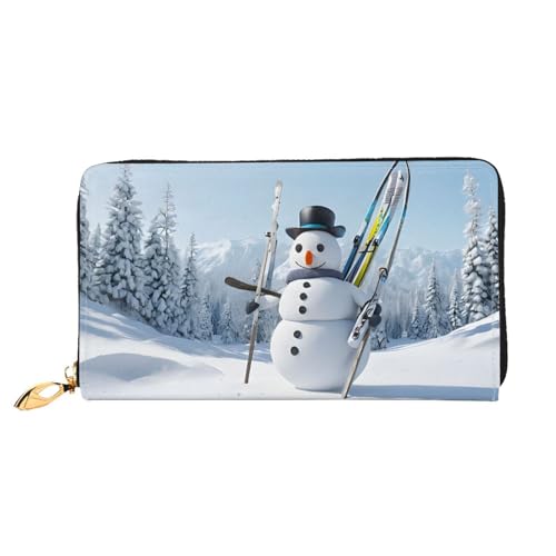 KDUBNJDS Ledergeldbörse Kreditkartenetui für Damen und Mädchen mit 12 Kartenfächern, 3 Fächern für Bargeld und integrierten Münzfächern mit Reißverschluss (Pferde), Hardworking Snowman, Einheitsgröße von KDUBNJDS