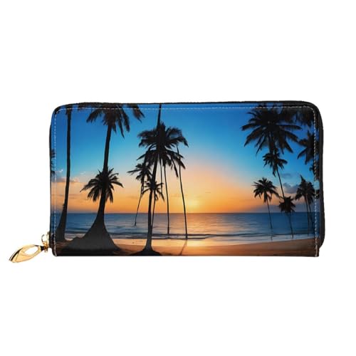 KDUBNJDS Ledergeldbörse Kreditkartenetui für Damen und Mädchen mit 12 Kartenfächern, 3 Fächern für Bargeld und integrierten Münzfächern mit Reißverschluss (Pferde), Hawaii Beach, Einheitsgröße von KDUBNJDS