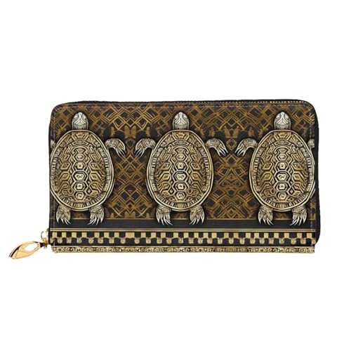 KDUBNJDS Ledergeldbörse Kreditkartenetui für Damen und Mädchen mit 12 Kartenfächern, 3 Fächern für Bargeld und integrierten Münzfächern mit Reißverschluss (Pferde), Hawaiianische Tapa Honu von KDUBNJDS