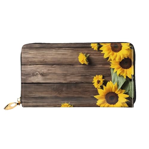 KDUBNJDS Ledergeldbörse Kreditkartenetui für Damen und Mädchen mit 12 Kartenfächern, 3 Fächern für Bargeld und integrierten Münzfächern mit Reißverschluss (Pflanzenmotiv Sonnenblume), Pflanzenmotiv von KDUBNJDS