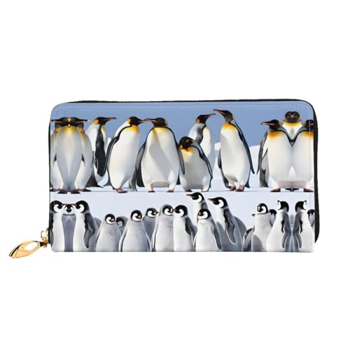 KDUBNJDS Ledergeldbörse Kreditkartenetui für Damen und Mädchen mit 12 Kartenfächern, 3 Fächern für Bargeld und integrierten Münzfächern mit Reißverschluss (Pinguin), pinguin, Einheitsgröße von KDUBNJDS