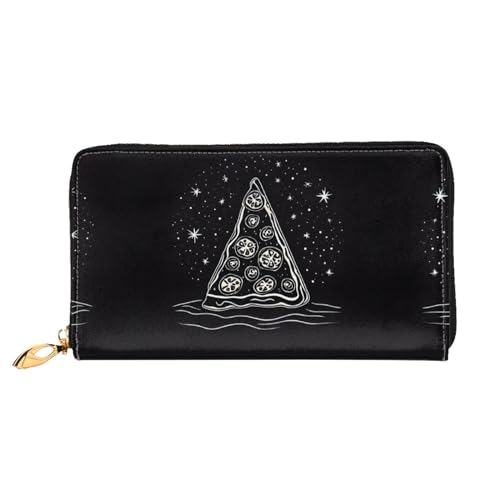 KDUBNJDS Ledergeldbörse Kreditkartenetui für Damen und Mädchen mit 12 Kartenfächern, 3 Fächern für Bargeld und integrierten Münzfächern mit Reißverschluss (Pizza-Konstellation), Pizza-Konstellation, von KDUBNJDS
