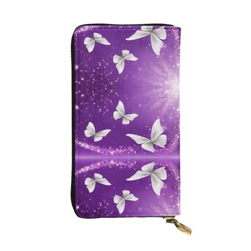 KDUBNJDS Ledergeldbörse Kreditkartenetui für Damen und Mädchen mit 12 Kartenfächern, 3 Fächern für Bargeld und integrierten Münzfächern mit Reißverschluss (Rot und Schwarz Rose), Lila Schmetterlinge, von KDUBNJDS