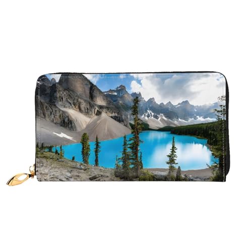 KDUBNJDS Ledergeldbörse Kreditkartenetui für Damen und Mädchen mit 12 Kartenfächern, 3 Fächern für Bargeld und integrierten Münzfächern mit Reißverschluss (Seashells Sand), Rocky Mountains, von KDUBNJDS