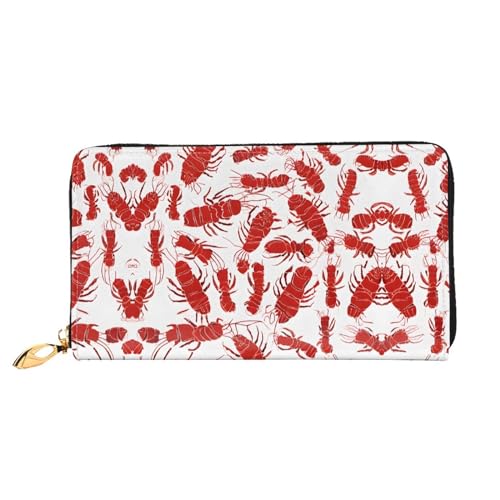 KDUBNJDS Ledergeldbörse Kreditkartenetui für Damen und Mädchen mit 12 Kartenfächern, 3 Fächern für Bargeld und integrierten Münzfächern mit Reißverschluss (Seashells Sand), Roter Hummer, Einheitsgröße von KDUBNJDS