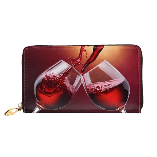 KDUBNJDS Ledergeldbörse Kreditkartenetui für Damen und Mädchen mit 12 Kartenfächern, 3 Fächern für Bargeld und integrierten Münzfächern mit Reißverschluss (Seashells Sand), Rotweinglas Cheers, von KDUBNJDS