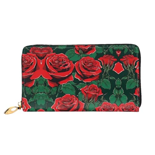 KDUBNJDS Ledergeldbörse Kreditkartenetui für Damen und Mädchen mit 12 Kartenfächern, 3 Fächern für Bargeld und integrierten Münzfächern mit Reißverschluss (Seashells Sand), rote rose, Einheitsgröße von KDUBNJDS