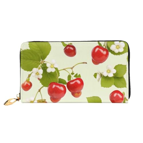 KDUBNJDS Ledergeldbörse Kreditkartenetui für Damen und Mädchen mit 12 Kartenfächern, 3 Fächern für Bargeld und integrierten Münzfächern mit Reißverschluss (Sonnenblumen-Holzbrett), Erdbeermuster, von KDUBNJDS