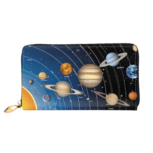 KDUBNJDS Ledergeldbörse Kreditkartenetui für Damen und Mädchen mit 12 Kartenfächern, 3 Fächern für Bargeld und integrierten Münzfächern mit Reißverschluss (Weltraum-Solarsystem), von KDUBNJDS