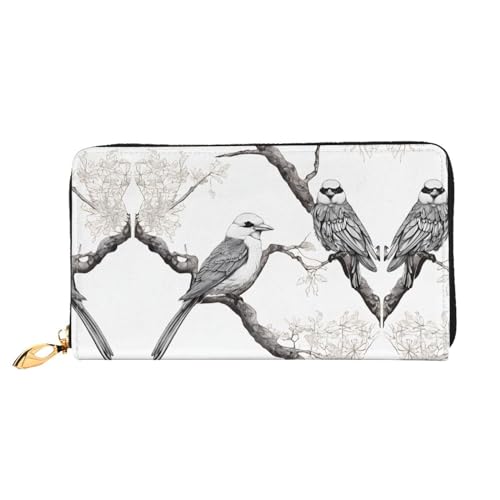 KDUBNJDS Ledergeldbörse Kreditkartenetui für Damen und Mädchen mit 12 Kartenfächern, 3 Fächern für Bargeld und integrierten Münzfächern mit Reißverschluss (Zebramuster), Bäume und Vögel, Camouflage, von KDUBNJDS