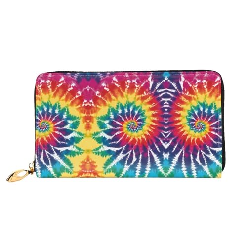 KDUBNJDS Ledergeldbörse Kreditkartenetui für Damen und Mädchen mit 12 Kartenfächern, 3 Fächern für Bargeld und integrierten Münzfächern mit Reißverschluss (Zebramuster), Batik-Regenbogen, von KDUBNJDS