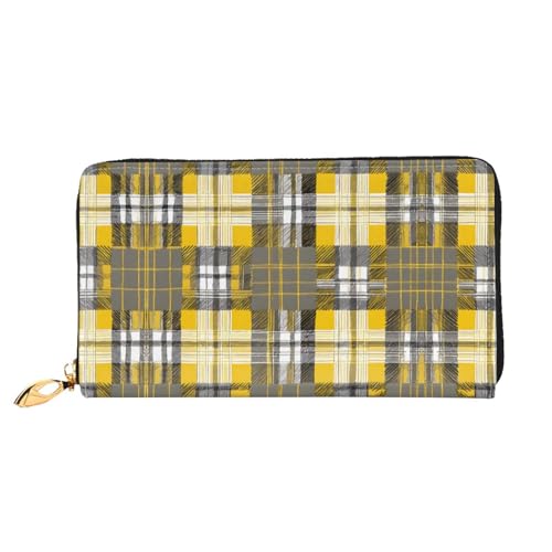 KDUBNJDS Ledergeldbörse Kreditkartenetui für Damen und Mädchen mit 12 Kartenfächern, 3 Fächern für Bargeld und integrierten Münzfächern mit Reißverschluss (Zebramuster), Gelb Grau Schwarz kariert, von KDUBNJDS