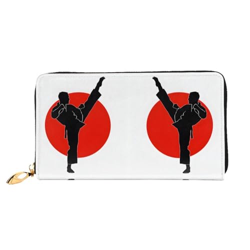 KDUBNJDS Ledergeldbörse Kreditkartenetui für Damen und Mädchen mit 12 Kartenfächern, 3 Fächern für Bargeld und integrierten Münzfächern mit Reißverschluss (Zebramuster), Taekwondo-Design., von KDUBNJDS