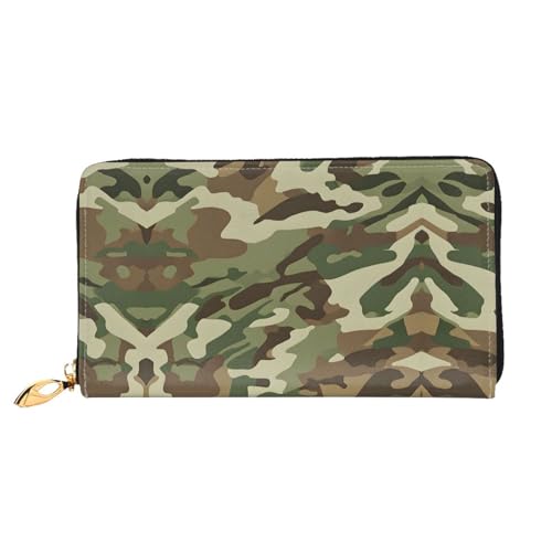 KDUBNJDS Ledergeldbörse Kreditkartenetui für Damen und Mädchen mit 12 Kartenfächern, 3 Fächern für Bargeld und integrierten Münzfächern mit Reißverschluss (Zebramuster), Tiger Stripe Camo, von KDUBNJDS