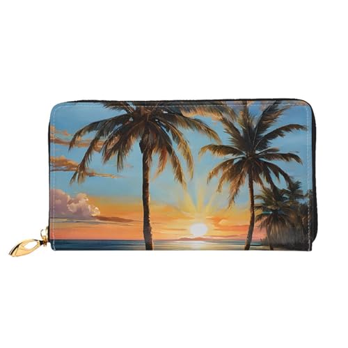 KDUBNJDS Ledergeldbörse Kreditkartenetui für Damen und Mädchen mit 12 Kartenfächern, 3 Fächern für Bargeld und integrierten Münzfächern mit Reißverschluss (Zebramuster), Tropical Sunset, Einheitsgröße von KDUBNJDS