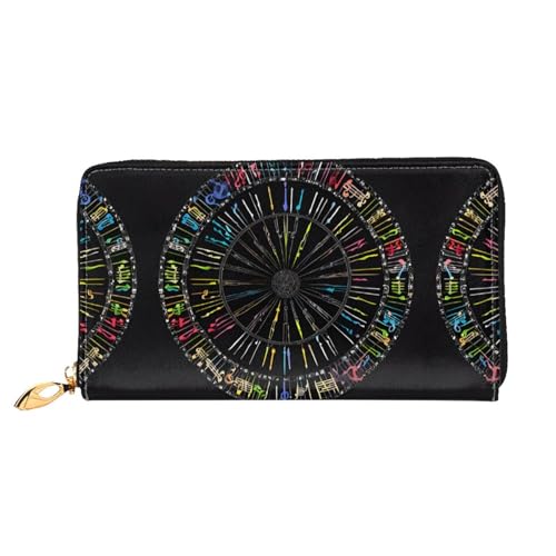 KDUBNJDS Ledergeldbörse Kreditkartenetui für Damen und Mädchen mit 12 Kartenfächern, 3 Fächern für Bargeld und integrierten Münzfächern mit Reißverschluss (orangefarbener Schmetterling), Musiknotizen, von KDUBNJDS