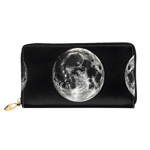 KDUBNJDS Ledergeldbörse Kreditkartenetui für Damen und Mädchen mit 12 Kartenfächern, 3 Fächern für Bargeld und integrierten Münzfächern mit Reißverschluss (orangefarbener Schmetterling), Moon, von KDUBNJDS