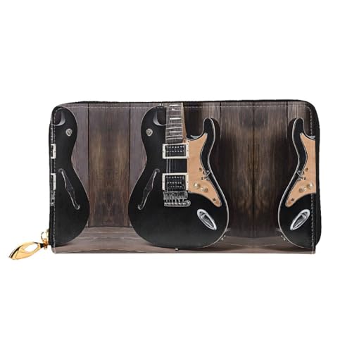 KDUBNJDS Ledergeldbörse Kreditkartenetui für Damen und Mädchen mit 12 Kartenfächern, 3 Fächern für Bargeld und integrierten Münzfächern mit Reißverschluss (orangefarbener Schmetterling), Musikgitarre, von KDUBNJDS