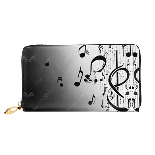 KDUBNJDS Ledergeldbörse Kreditkartenetui für Damen und Mädchen mit 12 Kartenfächern, 3 Fächern für Bargeld und integrierten Münzfächern mit Reißverschluss (orangefarbener Schmetterling), Musiknotizen von KDUBNJDS