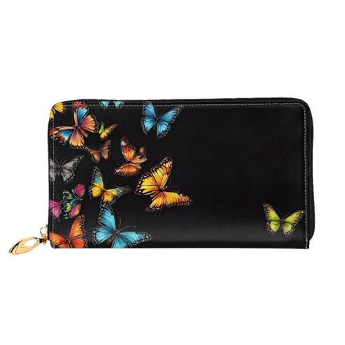 KDUBNJDS Ledergeldbörse Kreditkartenetui für Damen und Mädchen mit 12 Kartenfächern, 3 Fächern für Bargeld und integrierten Münzfächern mit Reißverschluss (roter Karabinerdruck), Pretty Butterfly, von KDUBNJDS