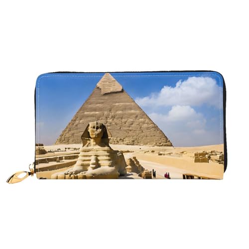 KDUBNJDS Ledergeldbörse Kreditkartenetui für Damen und Mädchen mit 12 Kartenfächern, 3 Fächern für Bargeld und integrierten Münzfächern mit Reißverschluss (roter Karabinerdruck), Pyramiden Ägypten, von KDUBNJDS