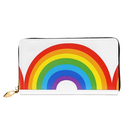 KDUBNJDS Ledergeldbörse Kreditkartenetui für Damen und Mädchen mit 12 Kartenfächern, 3 Fächern für Bargeld und integrierten Münzfächern mit Reißverschluss (roter Karabinerdruck), Regenbogen-Aufdruck, von KDUBNJDS