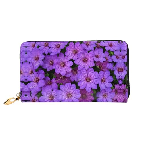 KDUBNJDS Ledergeldbörse Kreditkartenetui für Damen und Mädchen mit 12 Kartenfächern, 3 Fächern für Bargeld und integrierten Münzfächern mit Reißverschluss (roter Karabinerdruck), Violette Lilien, von KDUBNJDS