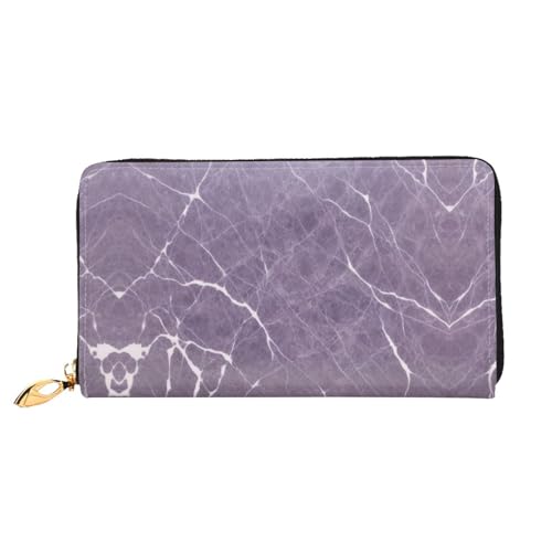 KDUBNJDS Ledergeldbörse Kreditkartenetui für Damen und Mädchen mit 12 Kartenfächern, 3 Fächern für Bargeld und integrierten Münzfächern mit Reißverschluss (roter Karabinerdruck), Violetter Marmor, von KDUBNJDS