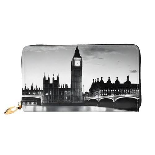 KDUBNJDS Ledergeldbörse mit Kreditkartenfächern für Damen und Mädchen mit 12 Kartenfächern, 3 Fächern für Bargeld und integrierten Münzfächern mit Reißverschluss (moderne Kunstkatze), london, von KDUBNJDS