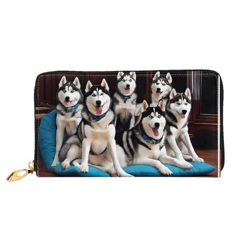 KDUBNJDS Ledergeldbörse mit Kreditkartenfächern für Damen und Mädchen mit 12 Kartenfächern, 3 Fächern für Bargeld und integrierten Münzfächern mit Reißverschluss (moderne Kunstkatze), Schöne Husky., von KDUBNJDS