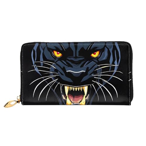 KDUBNJDS Ledergeldbörse mit Kreditkartenfächern für Damen und Mädchen mit 12 Kartenfächern, 3 Fächern für Bargeld und integrierten Münzfächern mit Reißverschluss (moderne Kunstkatze), leopard, von KDUBNJDS