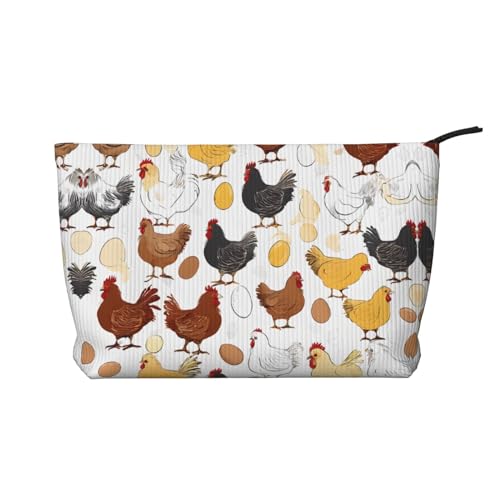 Make-up-Tasche aus Cord mit Reißverschluss, Kosmetiktasche für Damen, kleine Make-up-Tasche für Geldbörse, tragbare Reise-Kosmetiktasche, Geschenktasche für Damen, Mädchen, Damen, Hühnermuster, von KDUBNJDS