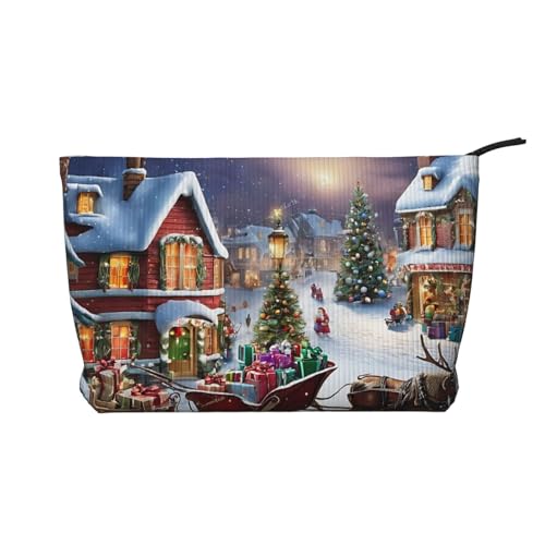 Make-up-Tasche aus Cord mit Reißverschluss, Kosmetiktasche für Damen, kleine Make-up-Tasche für Geldbörse, tragbare Reise-Kosmetiktasche, Geschenktasche für Damen, Mädchen, Damen, Weihnachtsdorf, von KDUBNJDS
