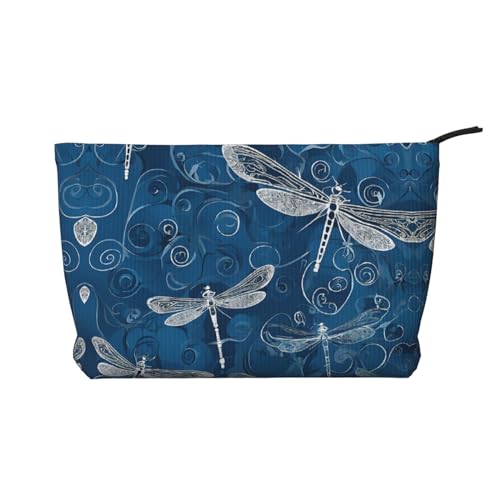 Make-up-Tasche aus Cord mit Reißverschluss, Kosmetiktasche für Damen, kleine Make-up-Tasche für Geldbörse, tragbare Reise-Kosmetiktasche, Geschenktasche für Damen, Mädchen, Damen, Blau, blaue libelle, von KDUBNJDS