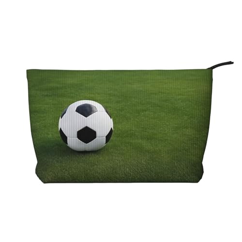 Make-up-Tasche aus Cord mit Reißverschluss, Kosmetiktasche für Damen, kleine Make-up-Tasche für Geldbörse, tragbare Reise-Kosmetiktasche, Geschenktasche für Damen, Mädchen, Damen, Fußballball auf von KDUBNJDS