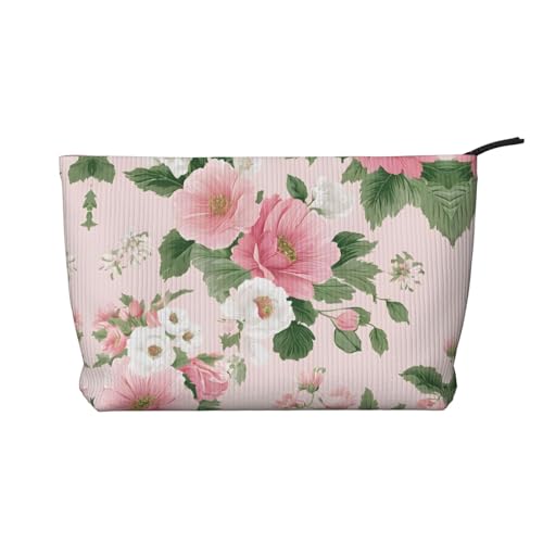 Make-up-Tasche aus Cord mit Reißverschluss, Kosmetiktasche für Damen, kleine Make-up-Tasche für Geldbörse, tragbare Reise-Kosmetiktasche, Geschenktasche für Damen, Mädchen, Damen, Pflanze, Blumen., von KDUBNJDS