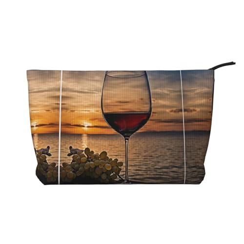 Make-up-Tasche aus Cord mit Reißverschluss, Kosmetiktasche für Damen, kleine Make-up-Tasche für Geldbörse, tragbare Reise-Kosmetiktasche, Geschenktasche für Damen, Mädchen, Damen, Weinglas Sunset, von KDUBNJDS