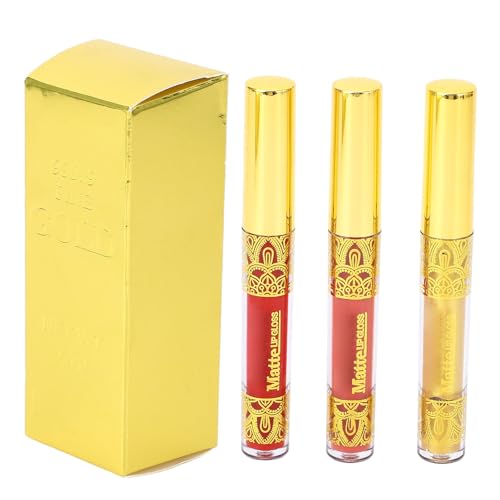 3pcs Gold Lipgloss Metallic Matt Lip Gloss Set Holographische lebige wasserdichte leichte flüssige Lippenstift -Set 02 05 Goldener Schatten 2,5 ml von KDUTYE