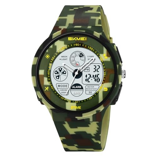 KDUTYE 2346 Digital Watch 50m WR -Armbanduhren mit EL Light Stopwatch Daily Alarm Time Woche Doppelzeit 12/24 Stunden (Armee -Tarnung) von KDUTYE