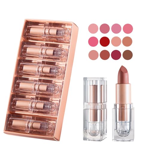Kristallquadratrohr Lippenstift Matte Lipgloss 6er-Set Wasserdichte Lippenstifte Samtfinish Lippenfarbe anhaltendes Lippen-Make-up-Kit für Damen Mädchen (B) von KDUTYE
