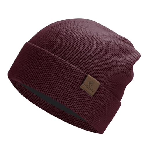 KDVOG Herren Damen Merino Wolle Beanie Mütze Winter Warm Knit Slouchy Cuffed Cap Skull Beanies für kaltes Wetter, Weinrot, Einheitsgr��e von KDVOG